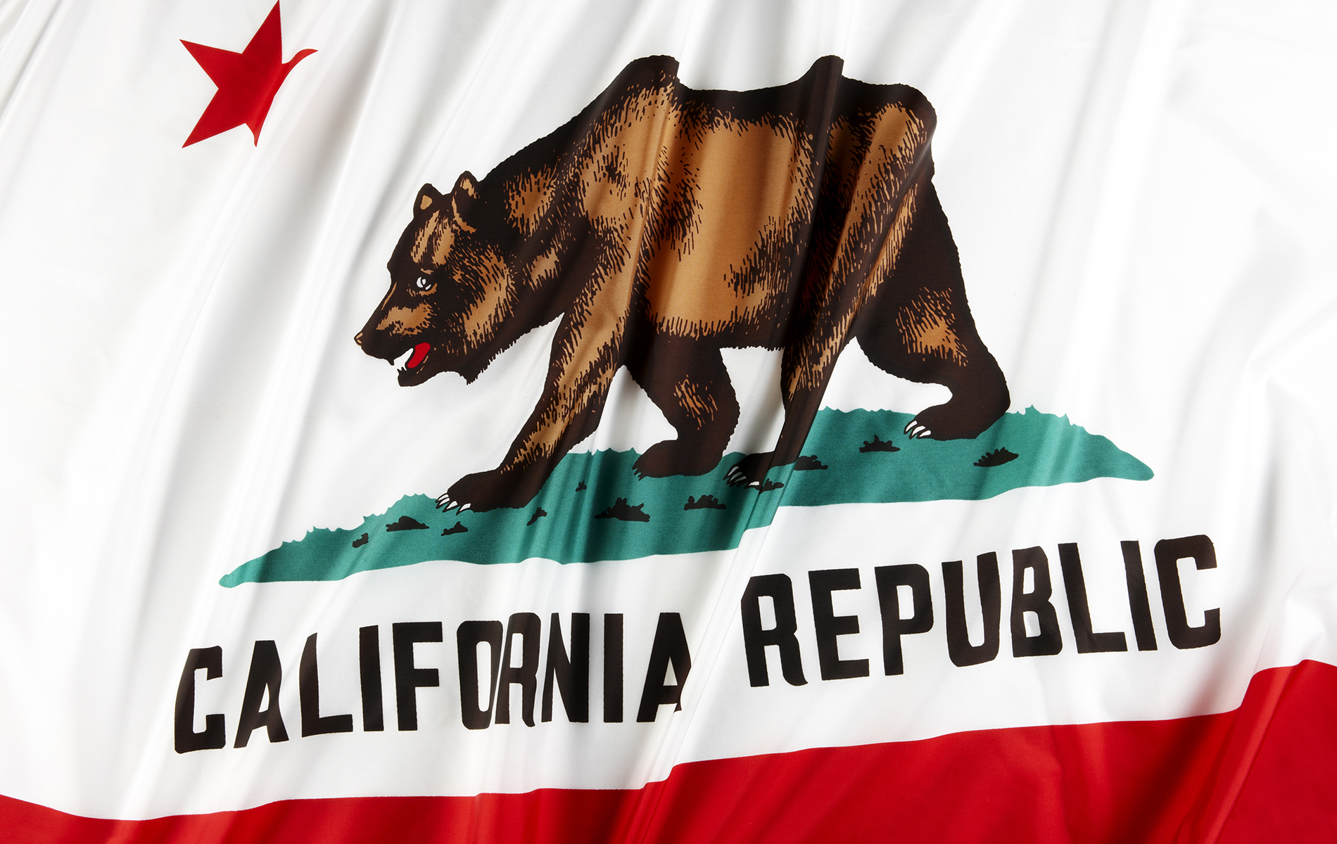 close up shot of wavy state flag of California